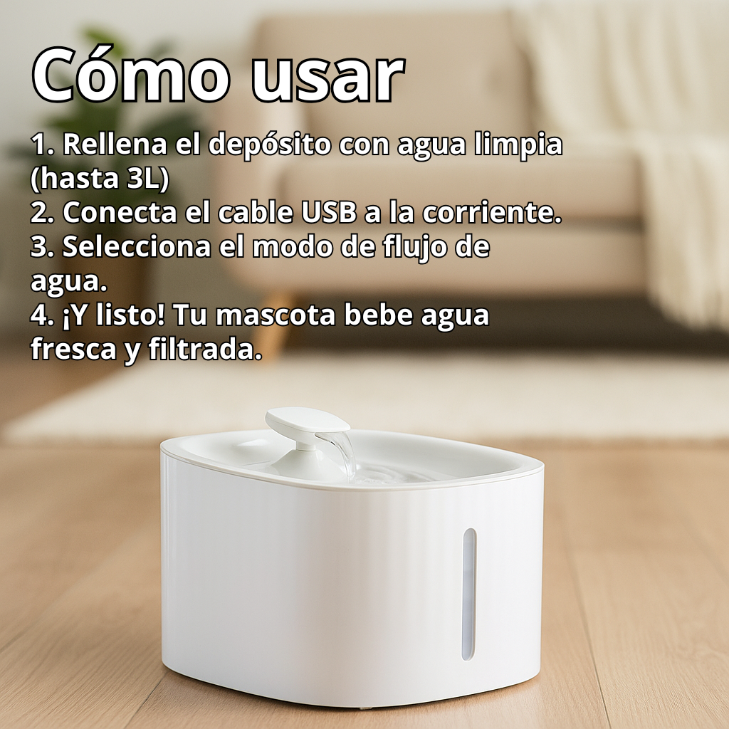 Bebedero de 3L Automático para Mascotas con Agua Limpia y en Movimiento