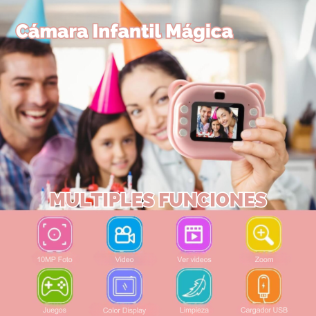 Cámara Mágica Infantil que Imprime Fotos y Graba en HD.