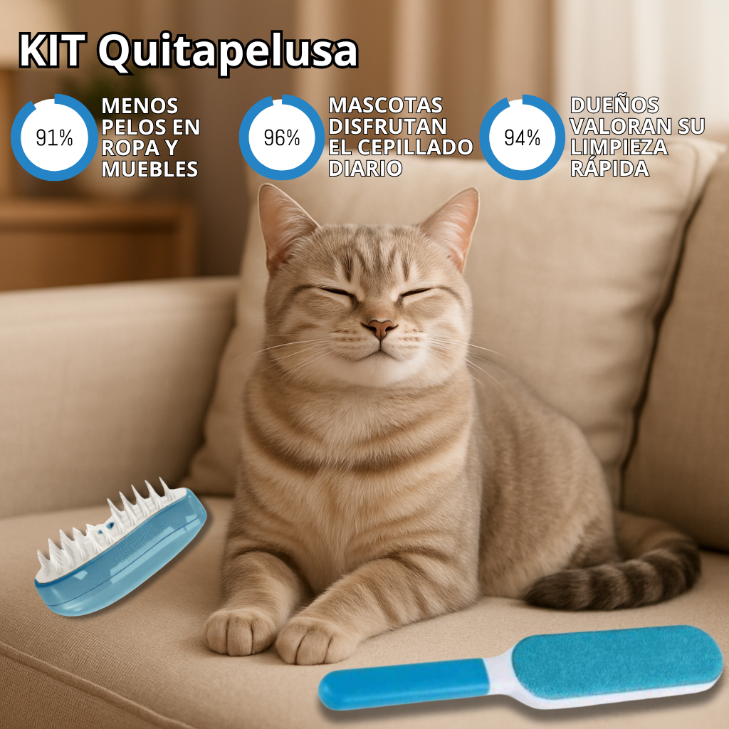 Cepillo con Vapor y Quitapelusas para Mascotas, Suave y Duradero